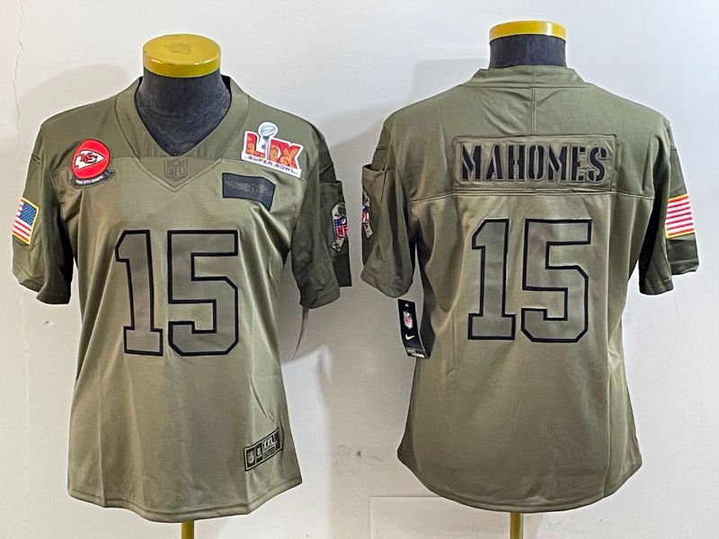 Women Kansas City Chiefs 15 Mahomes Green 2025 Nike Vapor Limited NFL Jersey style 3